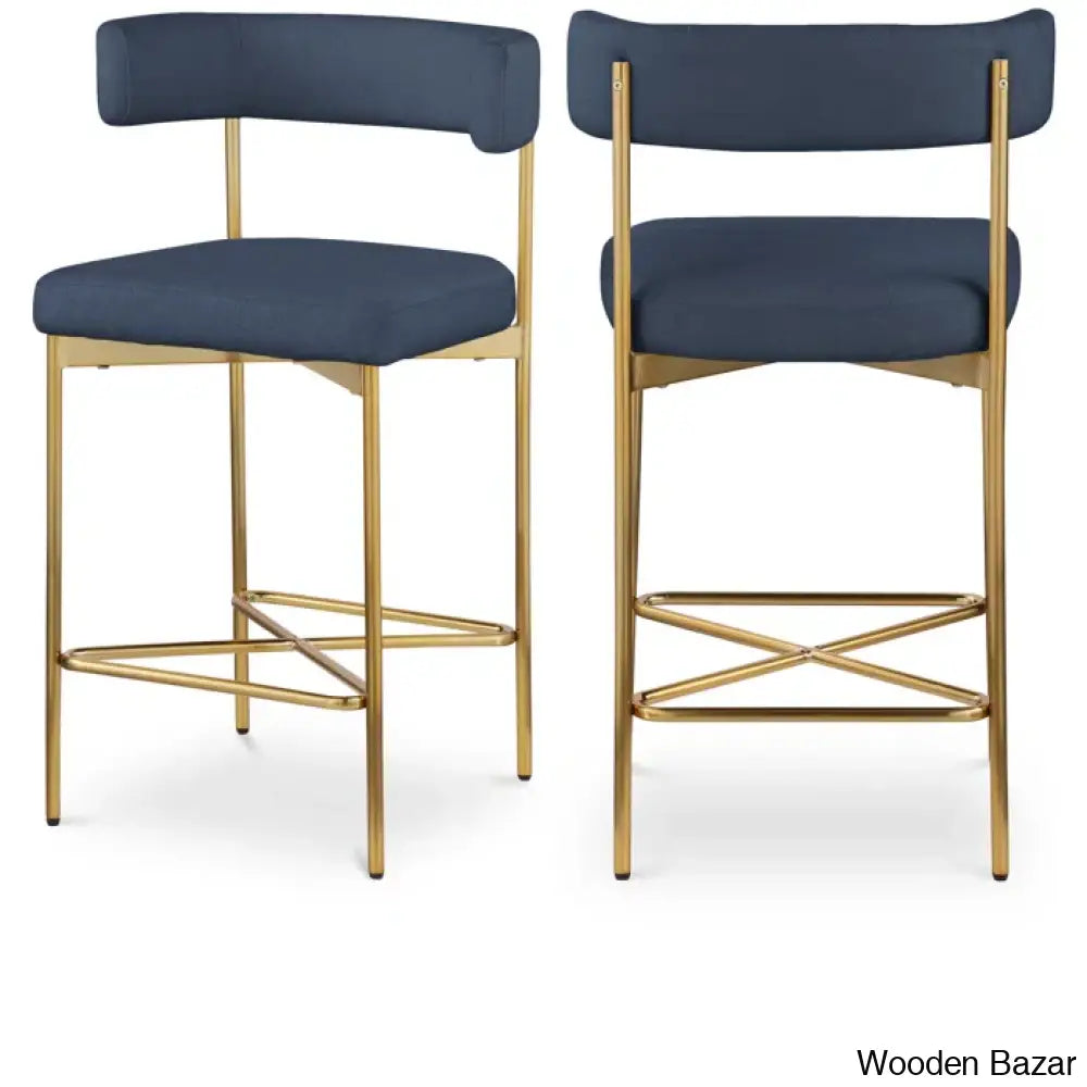 Klaaso Upholstered 26.25’’ Counter And Bar Stool With Metal Frame (Set Of 2) Navy