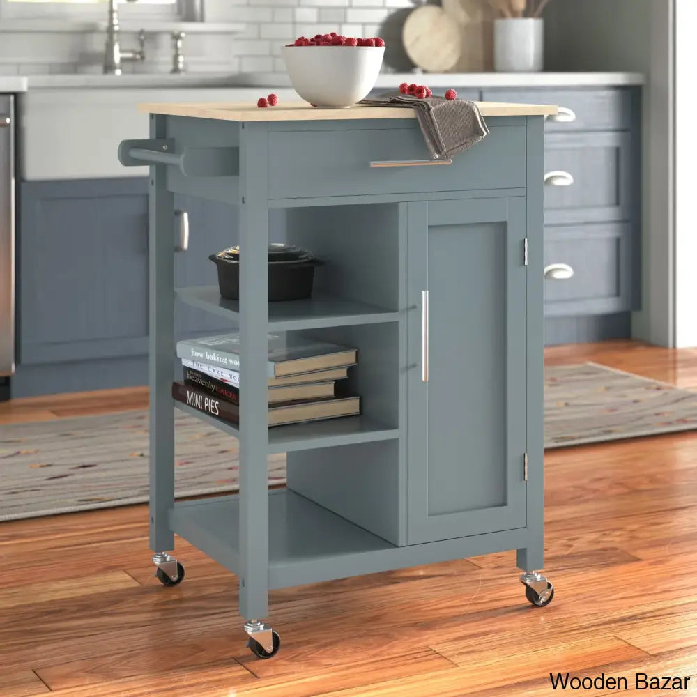 Kleiman Wood Kitchen Island Trolley Cart Cabinet Kitchen Island With Storage Gray