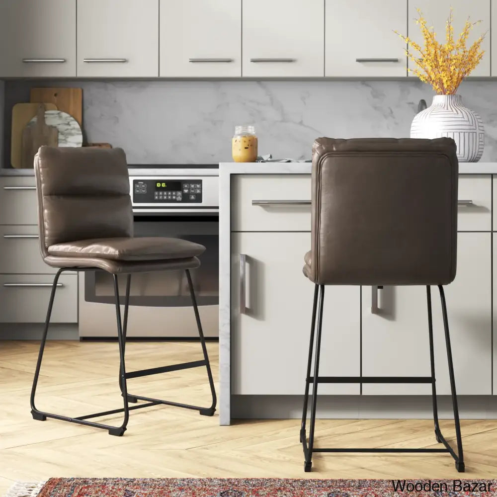 Klingbeilm Swivel Upholstered Counter And Bar Stool With Metal Frame (Set Of 2) Brown / Bar