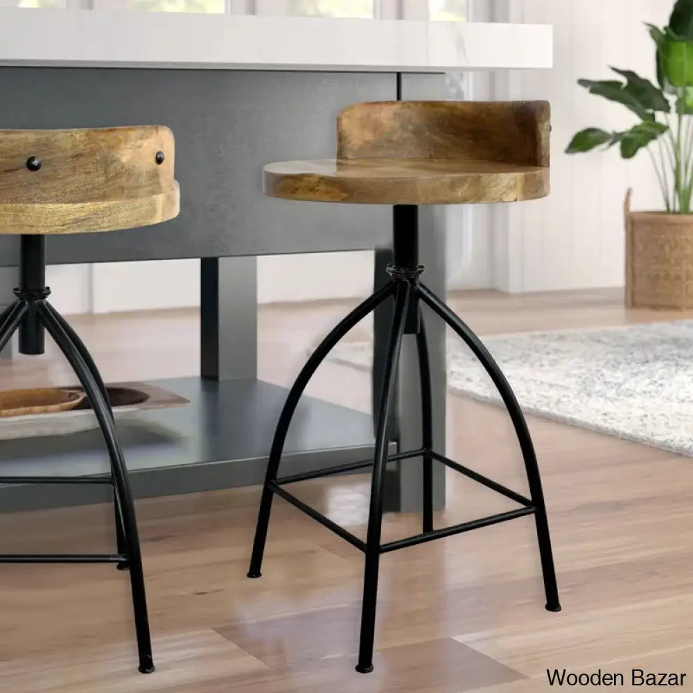 Kohlmeiera Swivel Industrial Style Counter And Bar Height Stool With Adjustable Seat (24” Height)