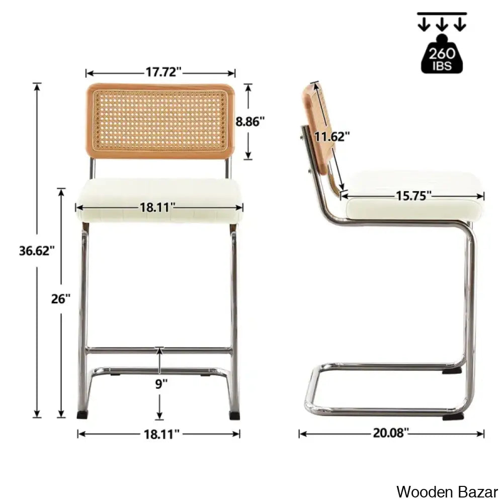 Krystalino Swivel Velvet Upholstered Cane Back Counter And Bar Stool (Set Of 2)