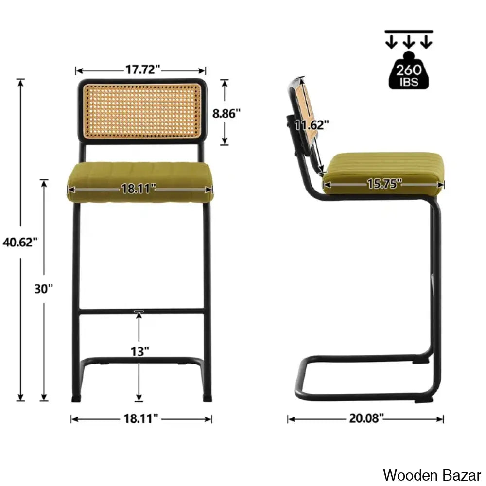 Krystalino Swivel Velvet Upholstered Cane Back Counter And Bar Stool (Set Of 2)