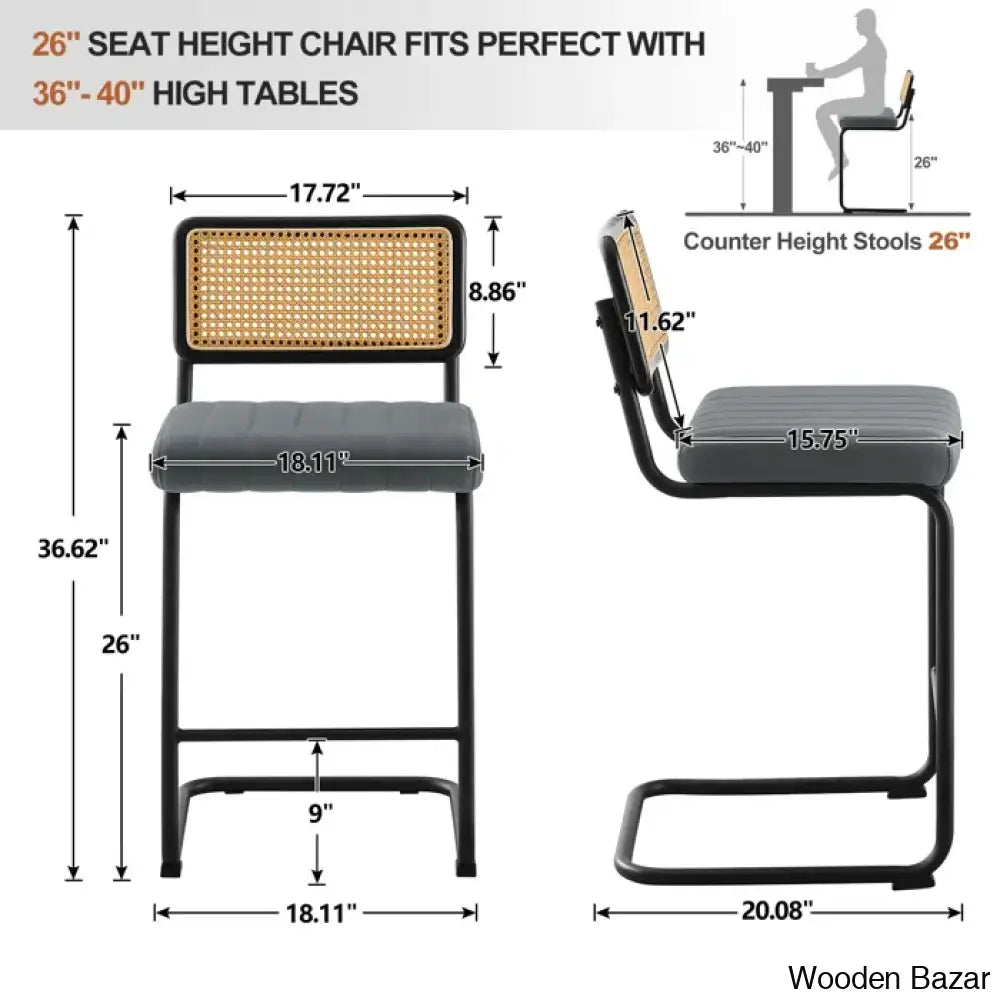 Krystalino Swivel Velvet Upholstered Cane Back Counter And Bar Stool (Set Of 2)