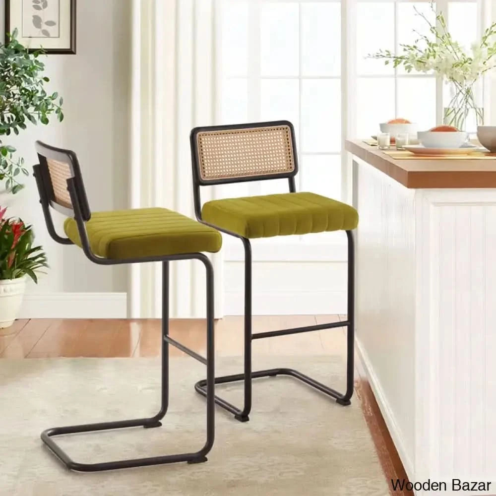 Krystalino Swivel Velvet Upholstered Cane Back Counter and bar