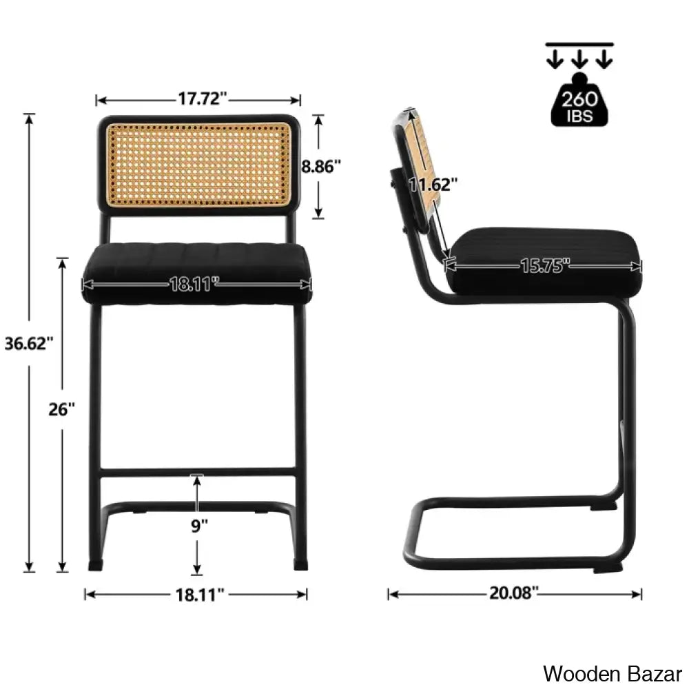 Krystalino Swivel Velvet Upholstered Cane Back Counter And Bar Stool (Set Of 2)