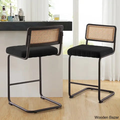 Krystalino Swivel Velvet Upholstered Cane Back Counter And Bar Stool (Set Of 2)