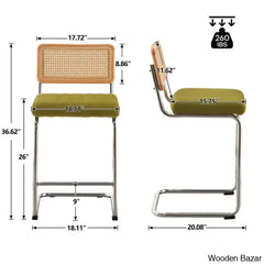 Krystalino Swivel Velvet Upholstered Cane Back Counter And Bar Stool (Set Of 2)