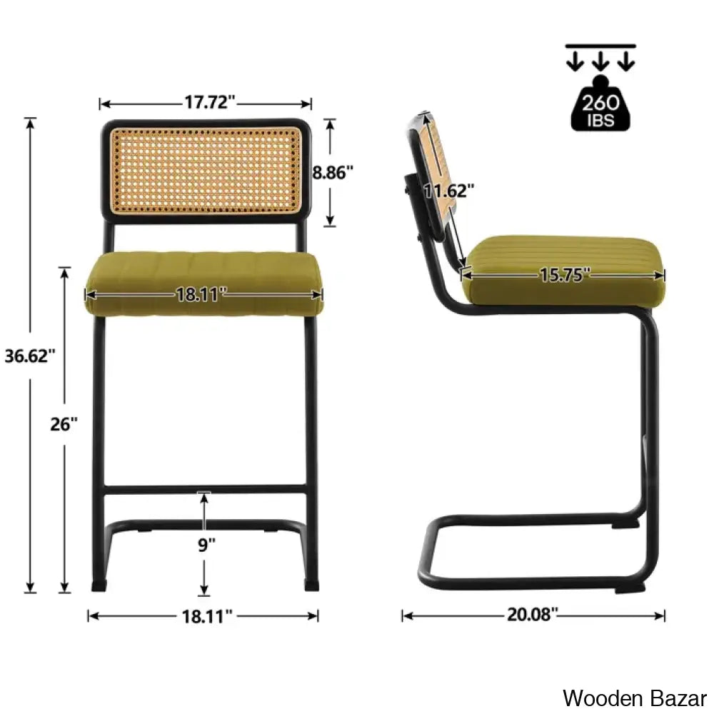 Krystalino Swivel Velvet Upholstered Cane Back Counter And Bar Stool (Set Of 2)