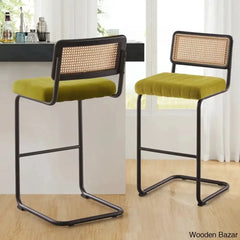 Krystalino Swivel Velvet Upholstered Cane Back Counter And Bar Stool (Set Of 2) Black / Oliver
