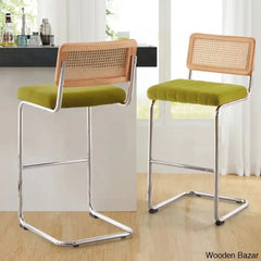 Krystalino Swivel Velvet Upholstered Cane Back Counter And Bar Stool (Set Of 2) Silver / Oliver