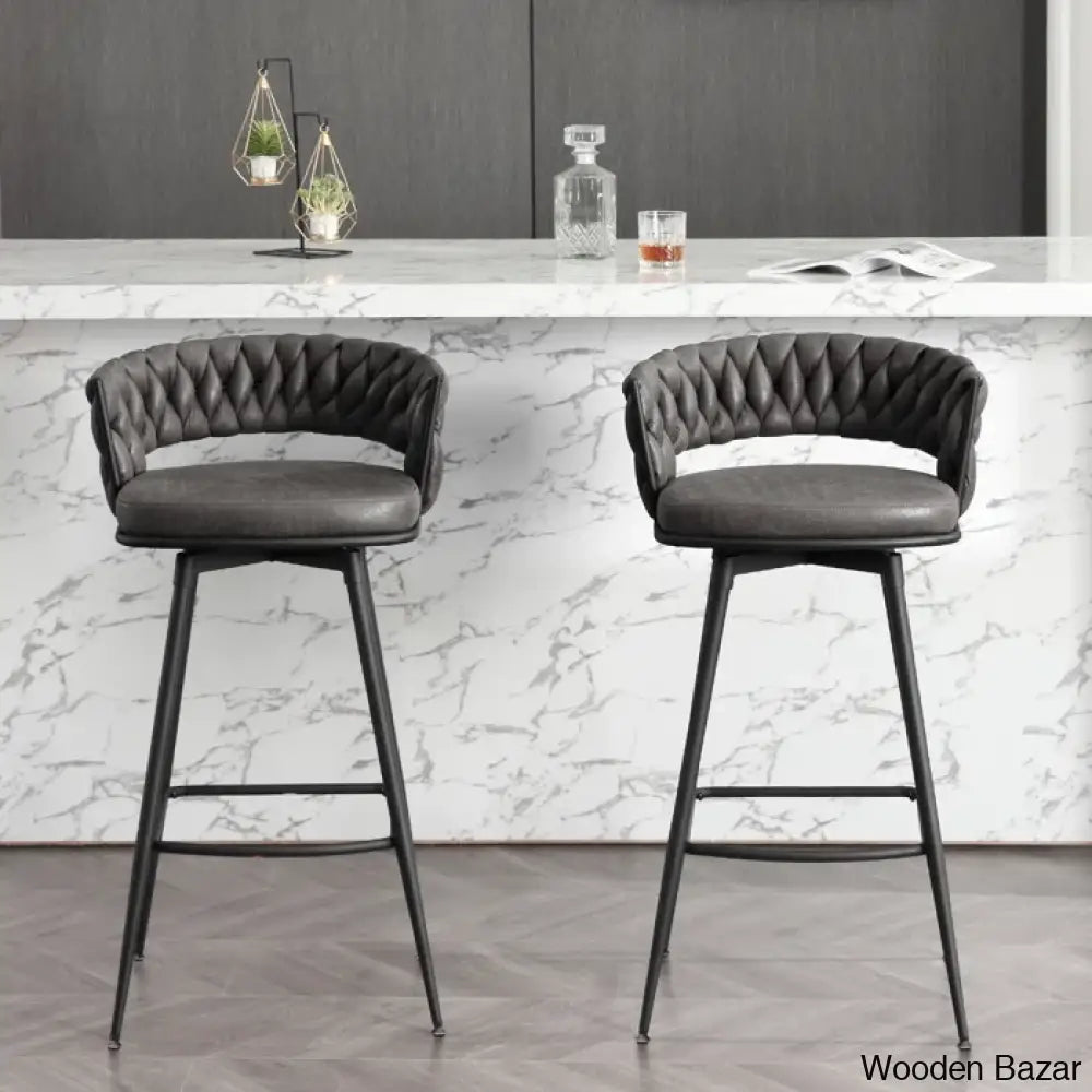 Kymberlynnu Swivel 30.7’’ Counter And Bar Stool (Set Of 2) Black Gray / (26.6” Seat Height)