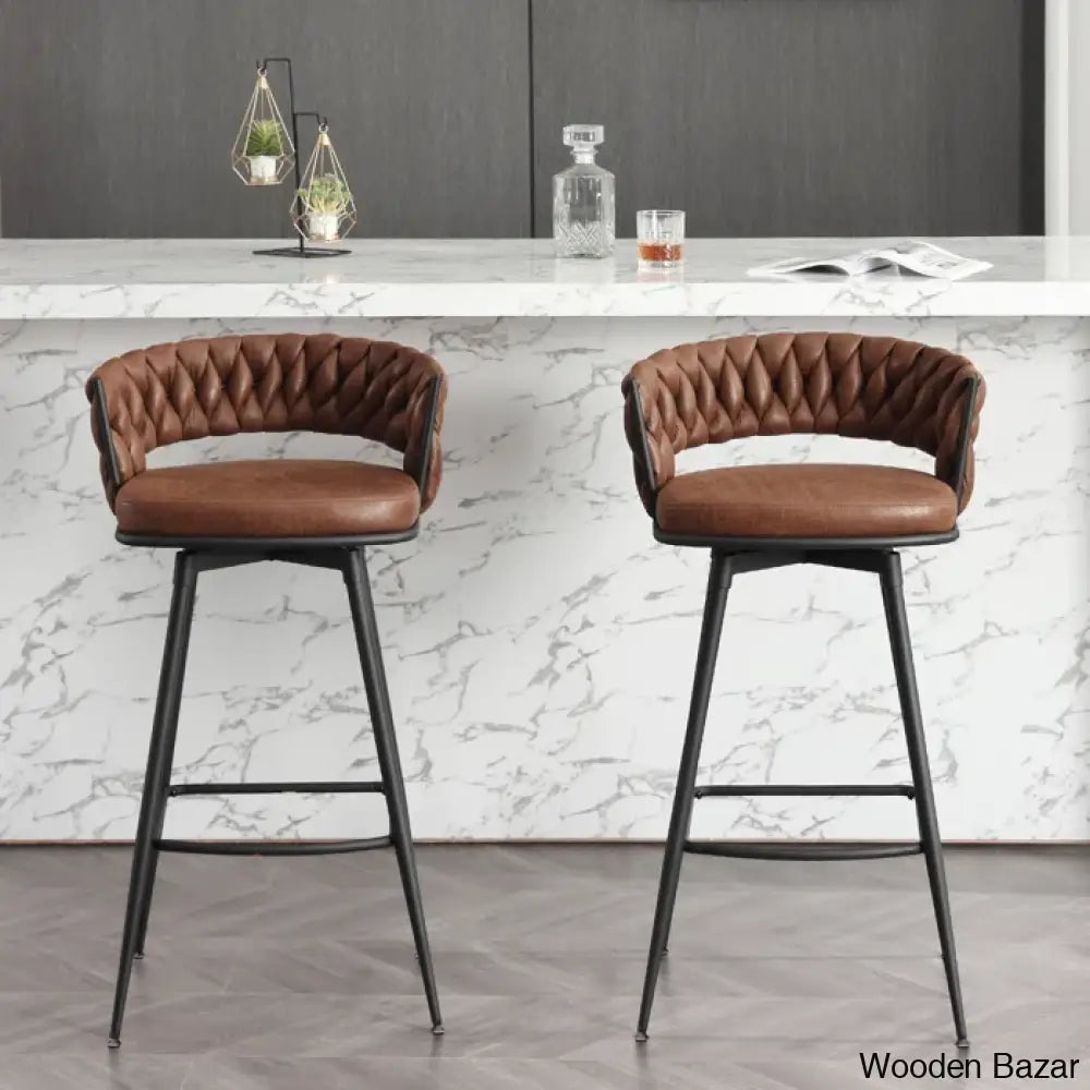 Kymberlynnu Swivel 30.7’’ Counter And Bar Stool (Set Of 2) Brown / (26.6” Seat Height)