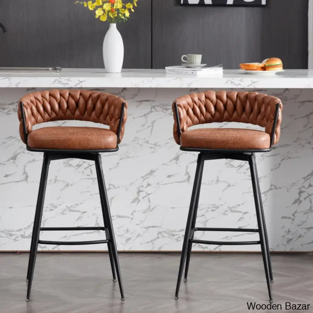 Kymberlynnu Swivel 30.7’’ Counter And Bar Stool (Set Of 2) Whiskey Brown / (26.6” Seat Height)