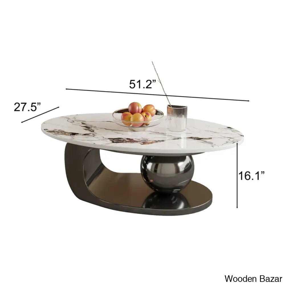 Labana 51-Inch Pandora Oval Coffee Table With Stone Top And Center Table