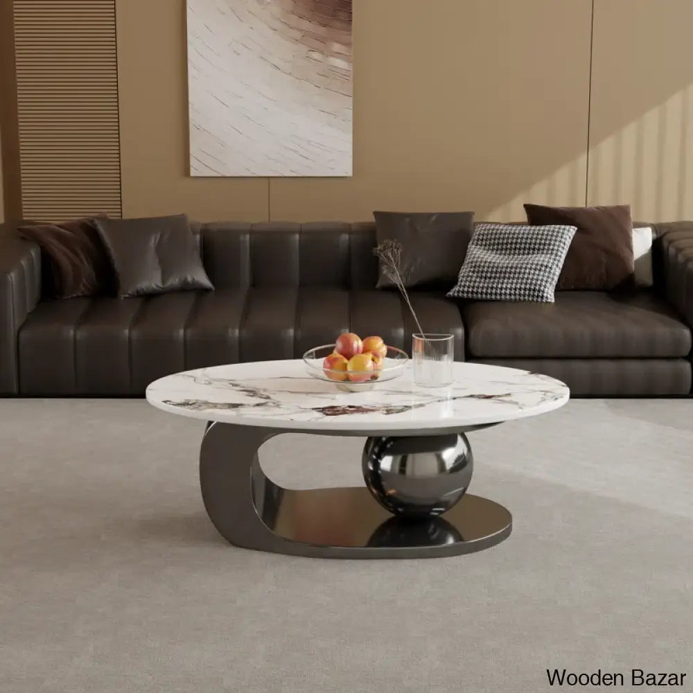 Labana 51-Inch Pandora Oval Coffee Table With Stone Top And Center Table