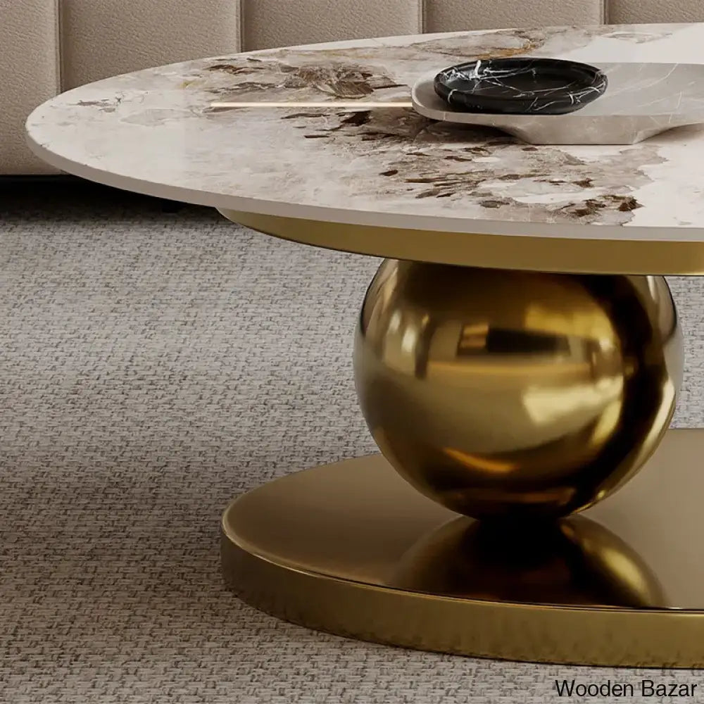 Labana 51-Inch Pandora Oval Coffee Table With Stone Top And Center Table