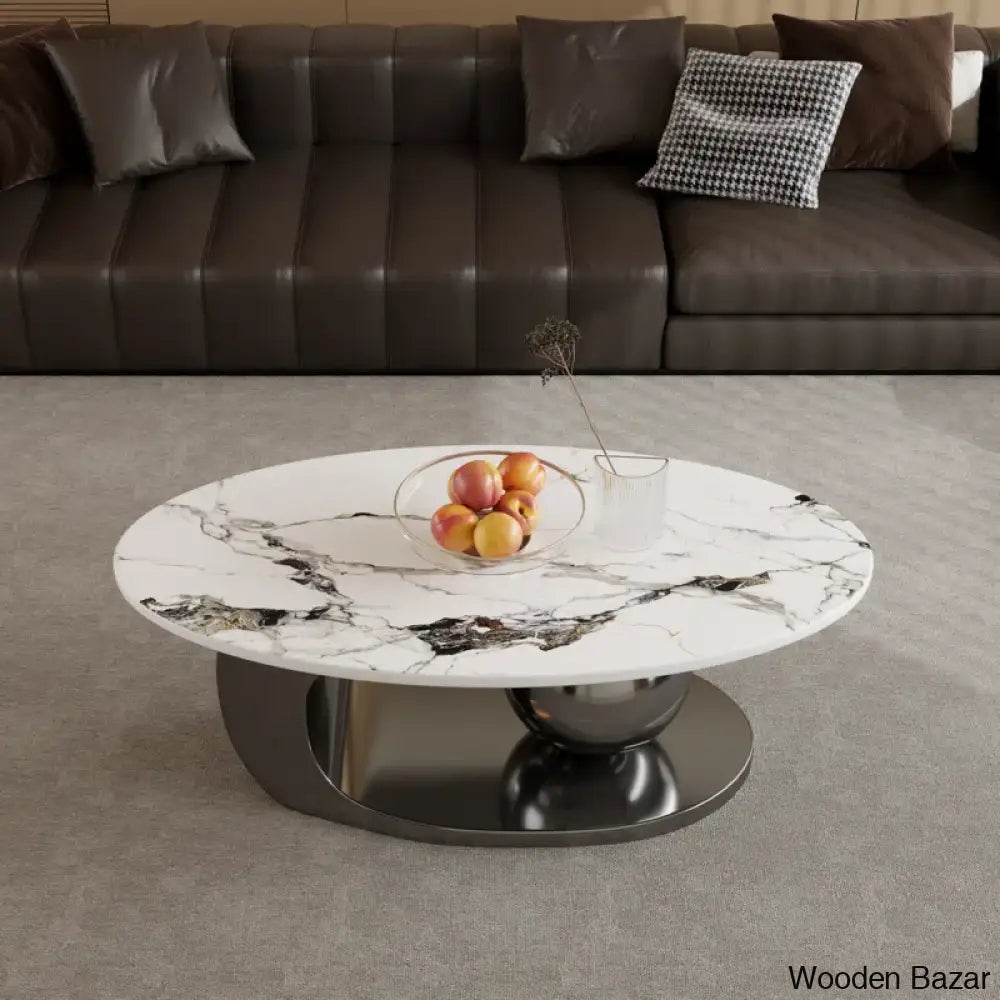 Labana 51-Inch Pandora Oval Coffee Table With Stone Top And Center Table