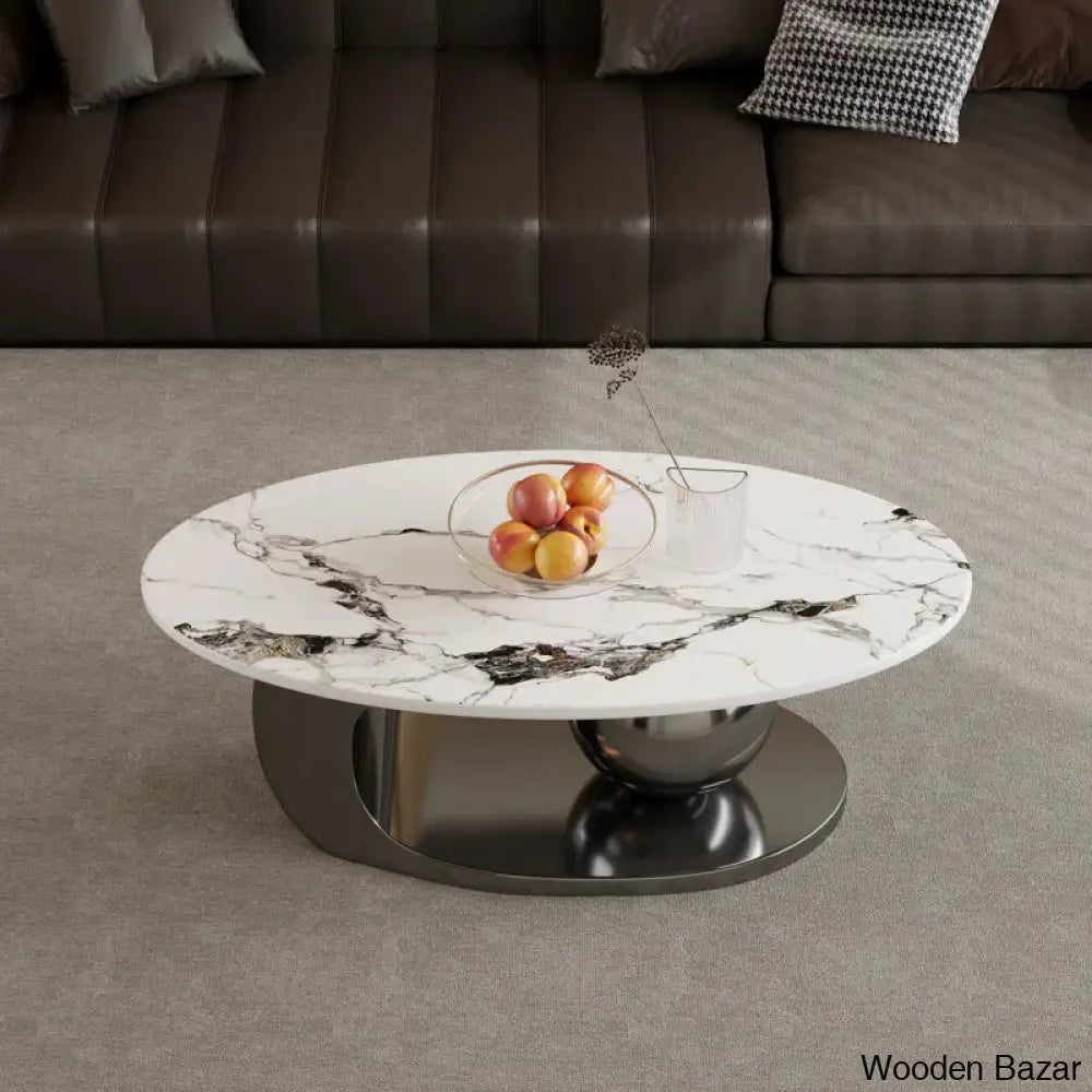 Labana 51-Inch Pandora Oval Coffee Table With Stone Top And Center Table