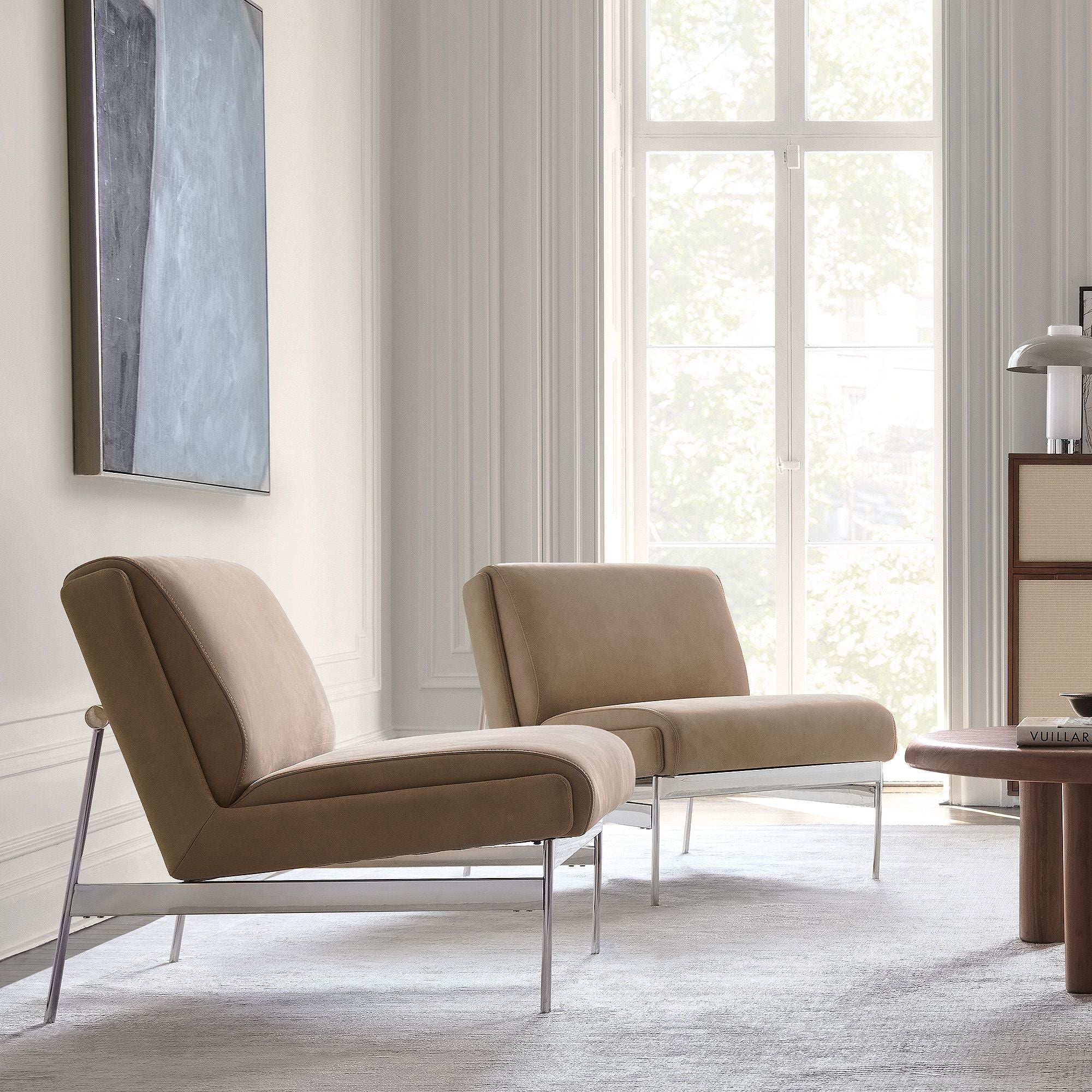Qerlit Leather Slipper Chair - Wooden bazar