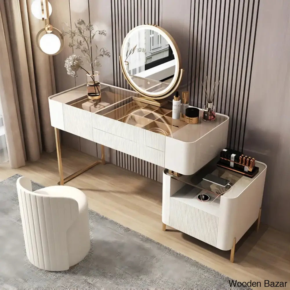 Lancer Stylish Vanity Dressing Table With Luxury Stool - Wooden Bazar