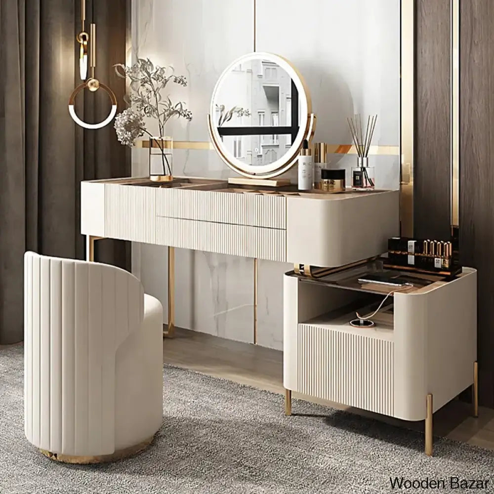 Lancer Stylish Vanity Dressing Table With Luxury Stool - Wooden Bazar