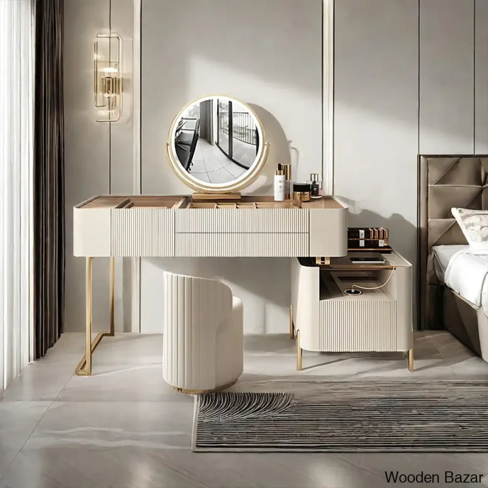 Lancer Stylish Vanity Dressing Table With Luxury Stool - Wooden Bazar