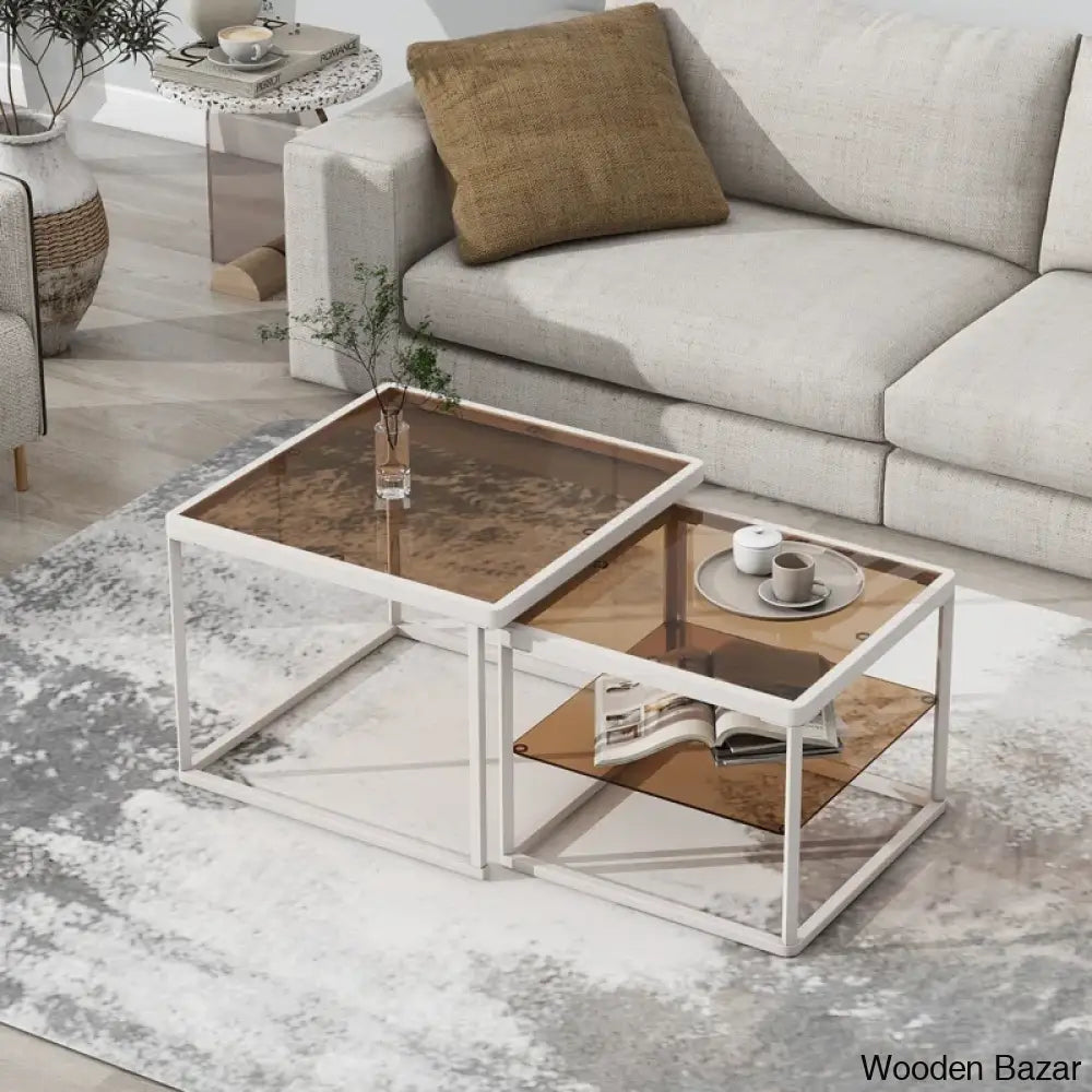 Lanna Glass Top Nesting Coffee And Center Table