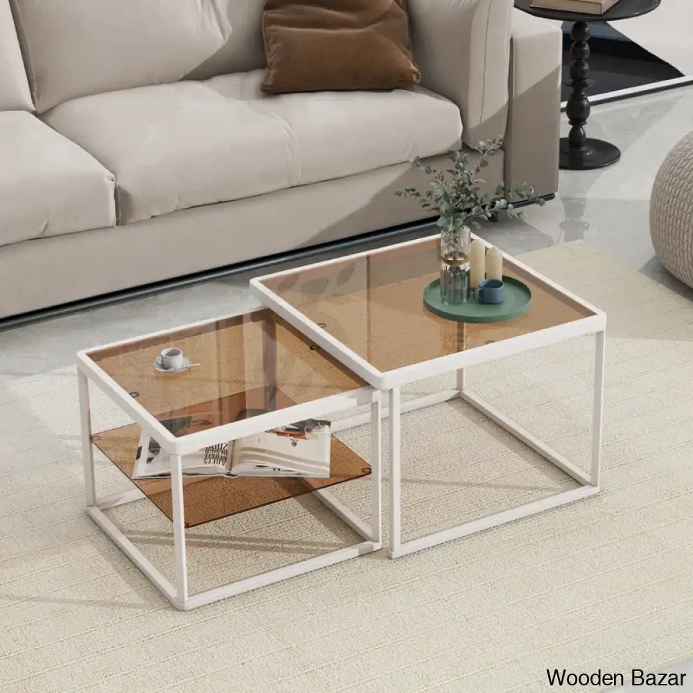 Lanna Glass Top Nesting Coffee And Center Table