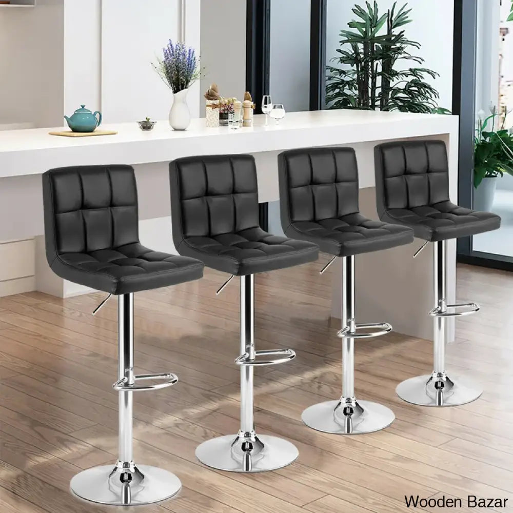 Lat Swivel Upholstered Adjustable Height Counter And Bar Stool With Metal Frame Black / 2