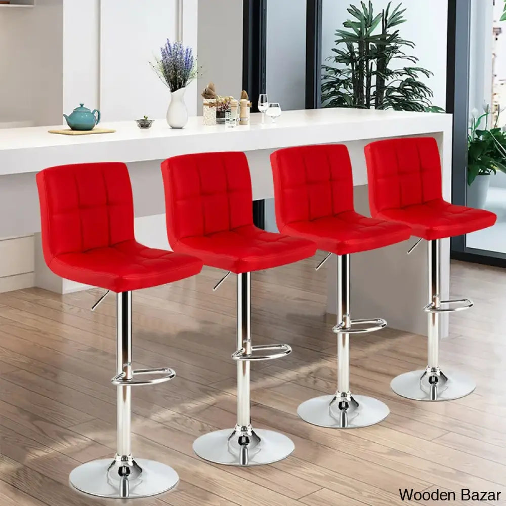 Lat Swivel Upholstered Adjustable Height Counter And Bar Stool With Metal Frame Red / 2