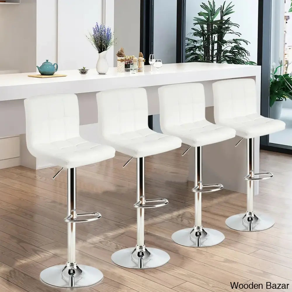 Lat Swivel Upholstered Adjustable Height Counter And Bar Stool With Metal Frame White / 2