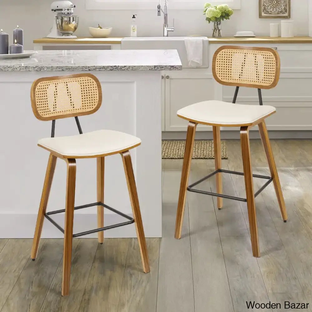 Latiu Swivel Upholstered Rattan Counter & Bar Stool