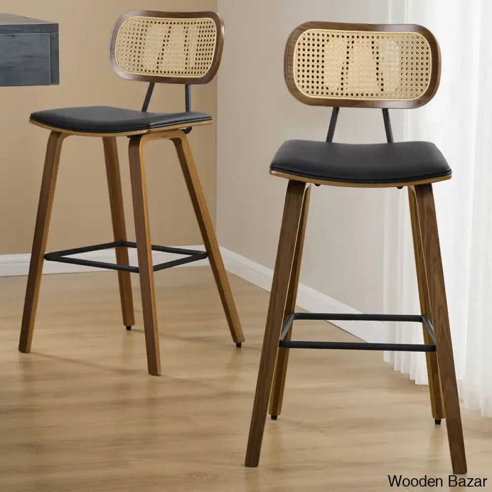 Latiu Swivel Upholstered Rattan Counter & Bar Stool