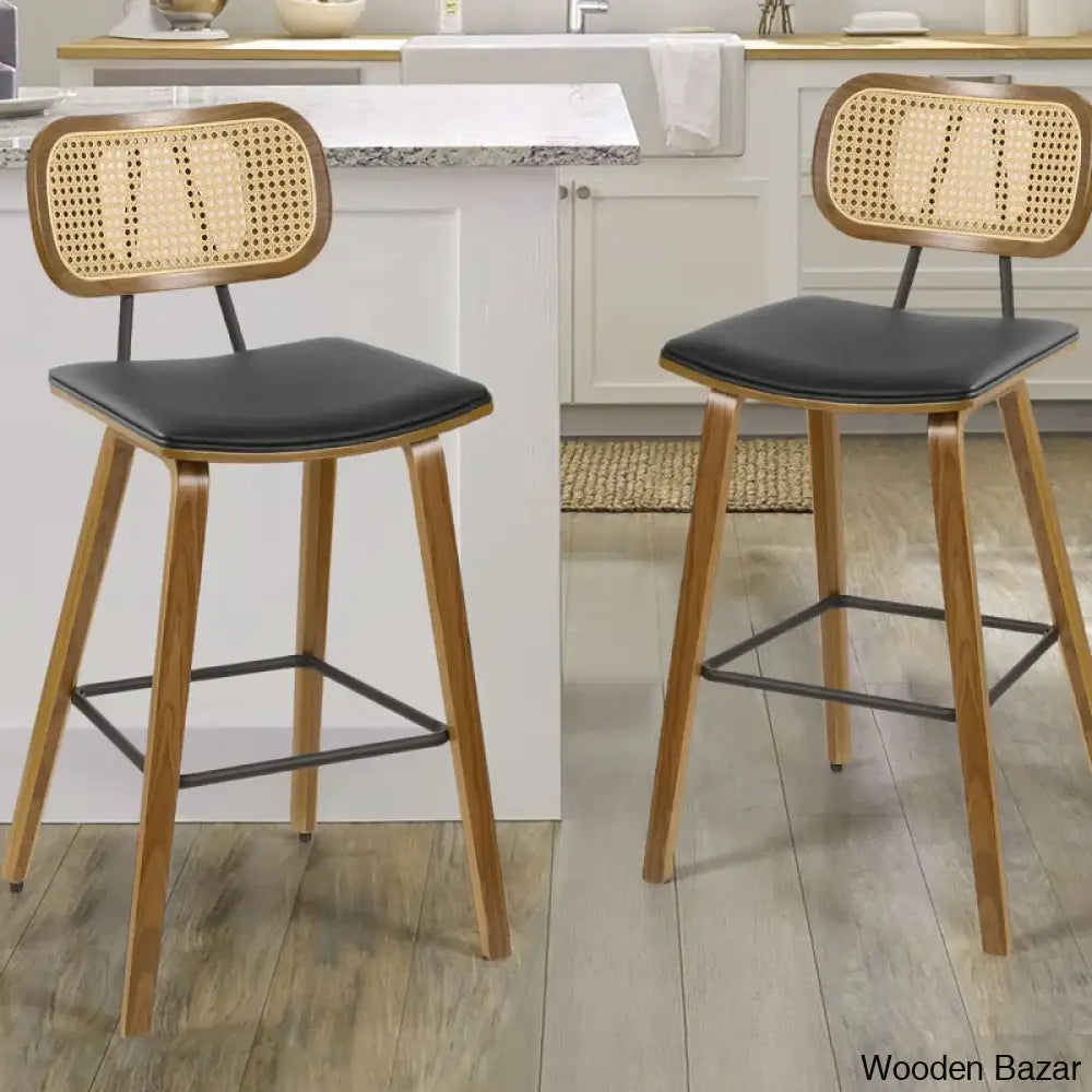 Latiu Swivel Upholstered Rattan Counter & Bar Stool