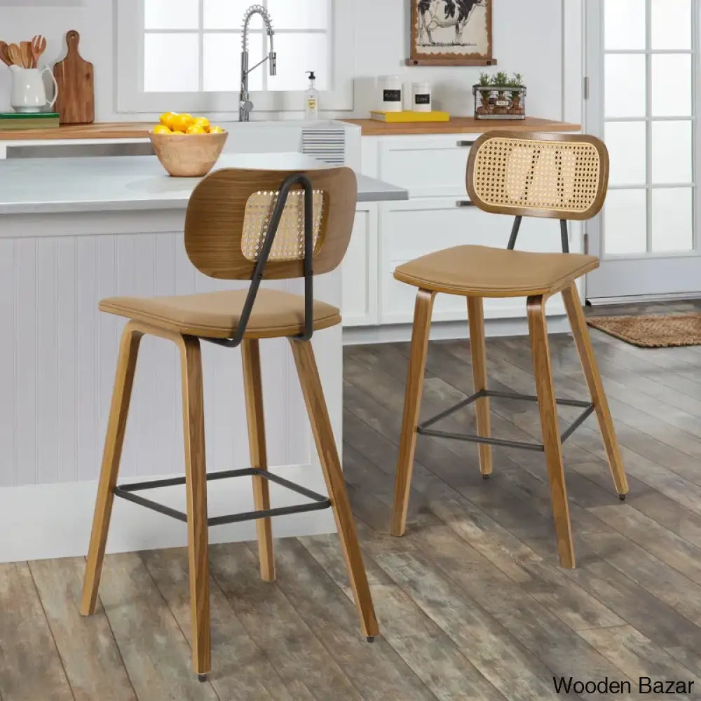 Latiu Swivel Upholstered Rattan Counter & Bar Stool