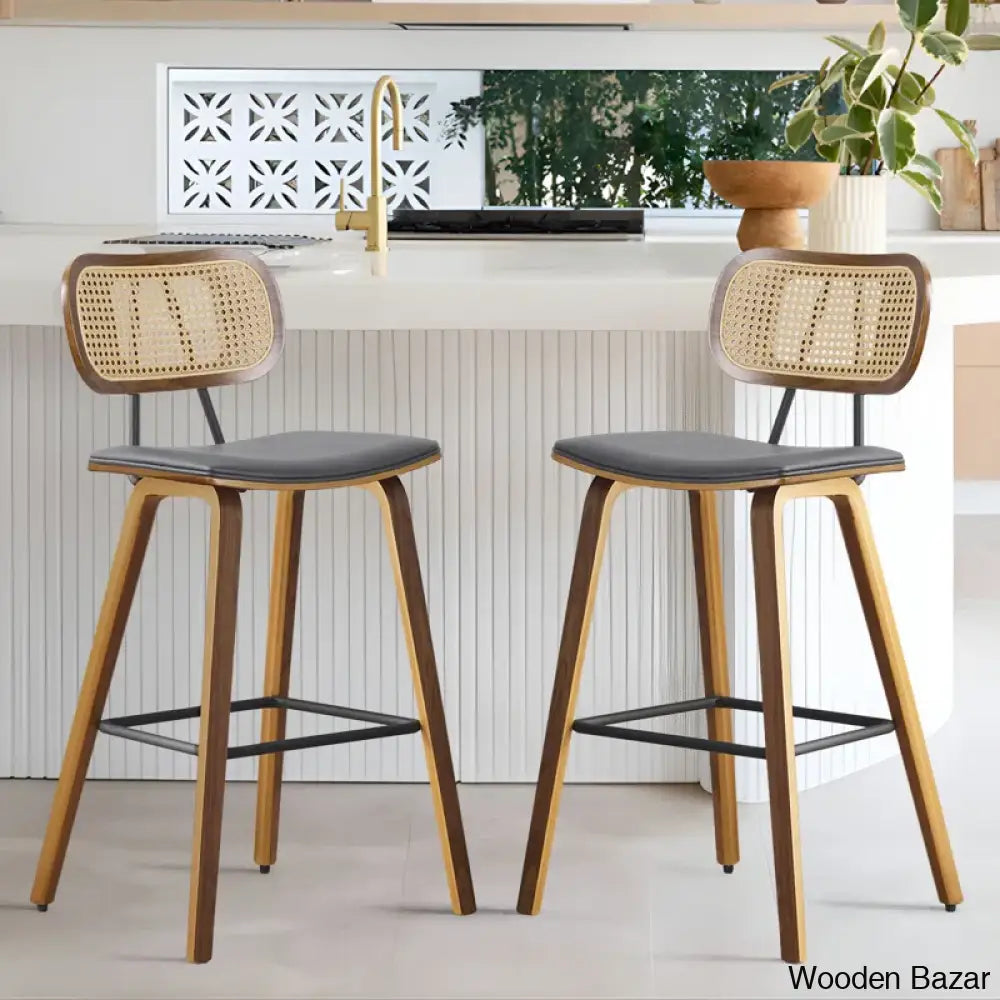 Latiu Swivel Upholstered Rattan Counter & Bar Stool