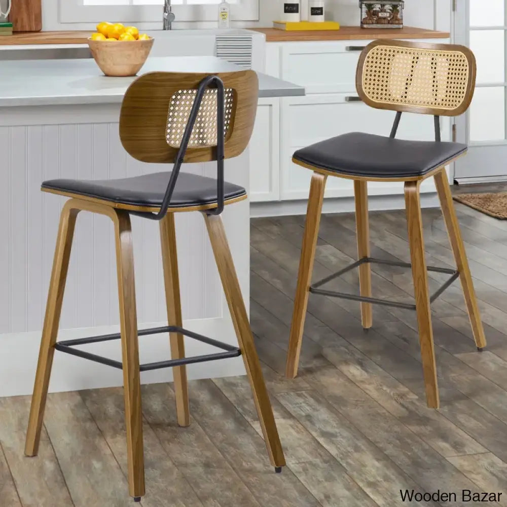 Latiu Swivel Upholstered Rattan Counter & Bar Stool