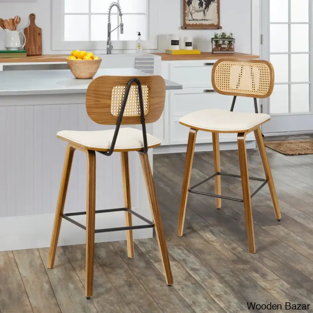 Latiu Swivel Upholstered Rattan Counter & Bar Stool