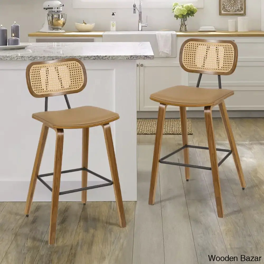 Latiu Swivel Upholstered Rattan Counter & Bar Stool