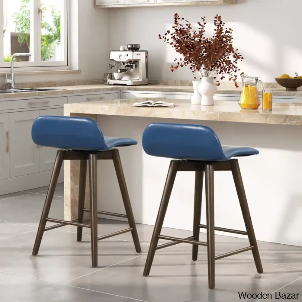 Latreesec Swivel 26.6 Counter And Bar Stool (Set Of 2) Blue