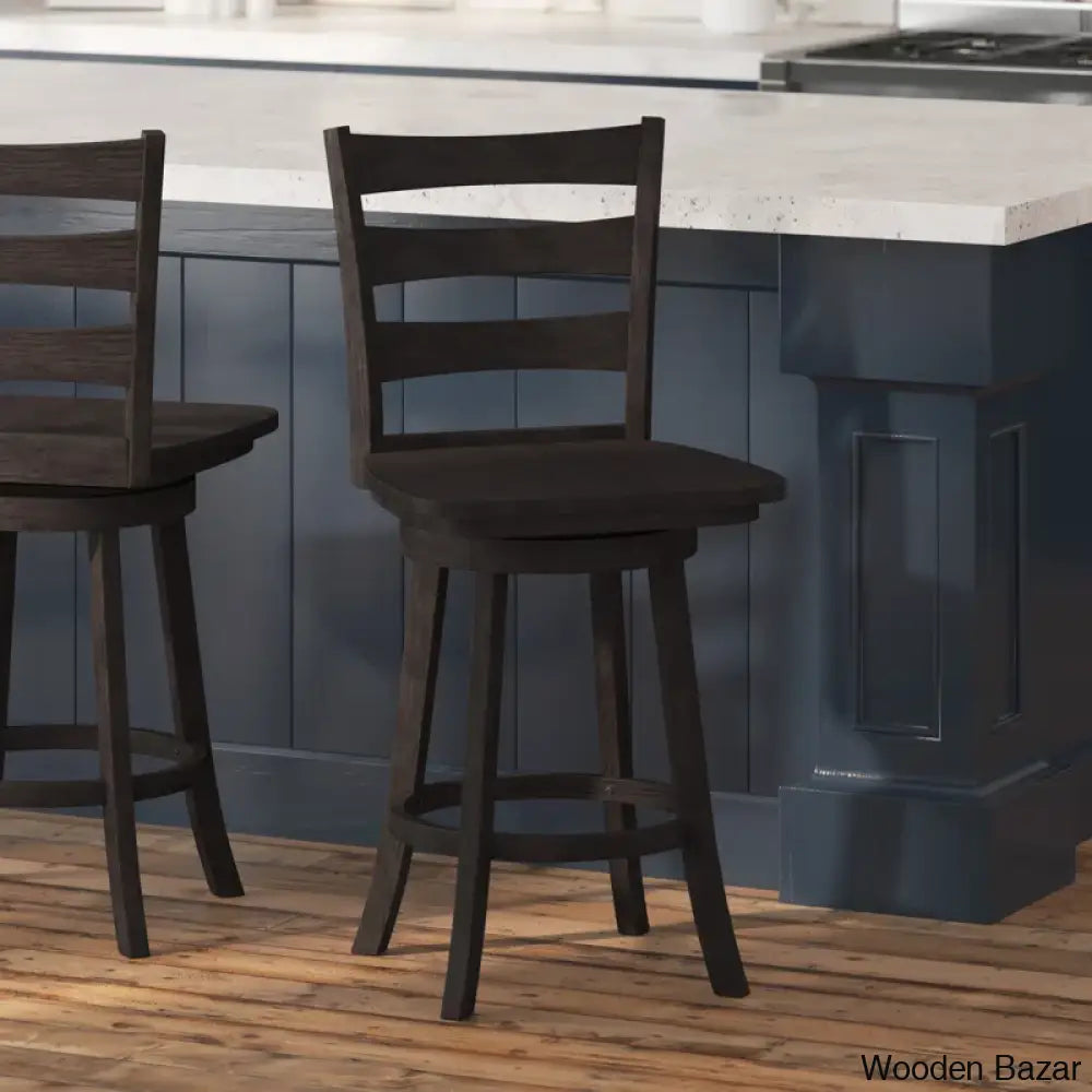 Laurele Ladderback Wooden Swivel Dining Counter And Bar Stool With Footrest