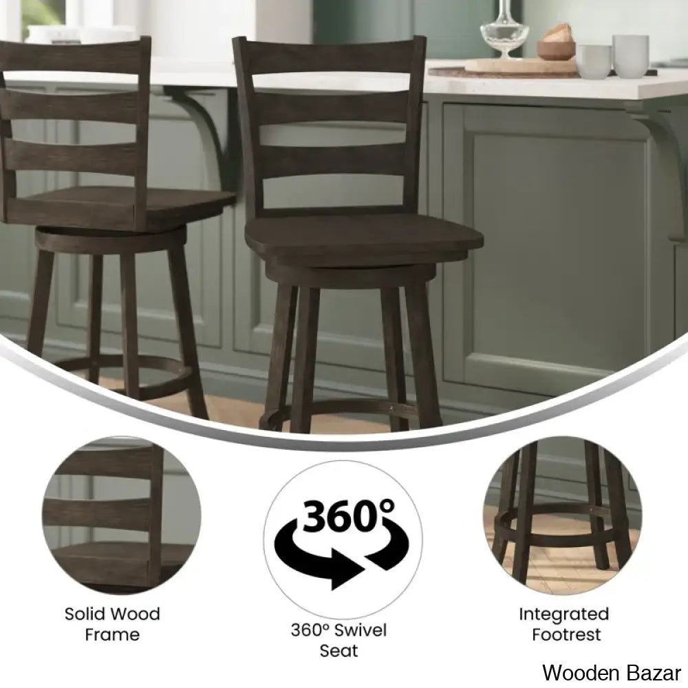 Laurele Ladderback Wooden Swivel Dining Counter And Bar Stool With Footrest