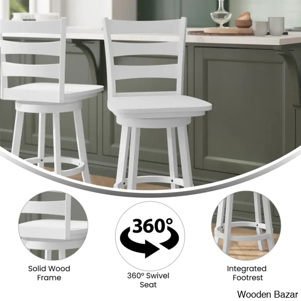 Laurele Ladderback Wooden Swivel Dining Counter And Bar Stool With Footrest