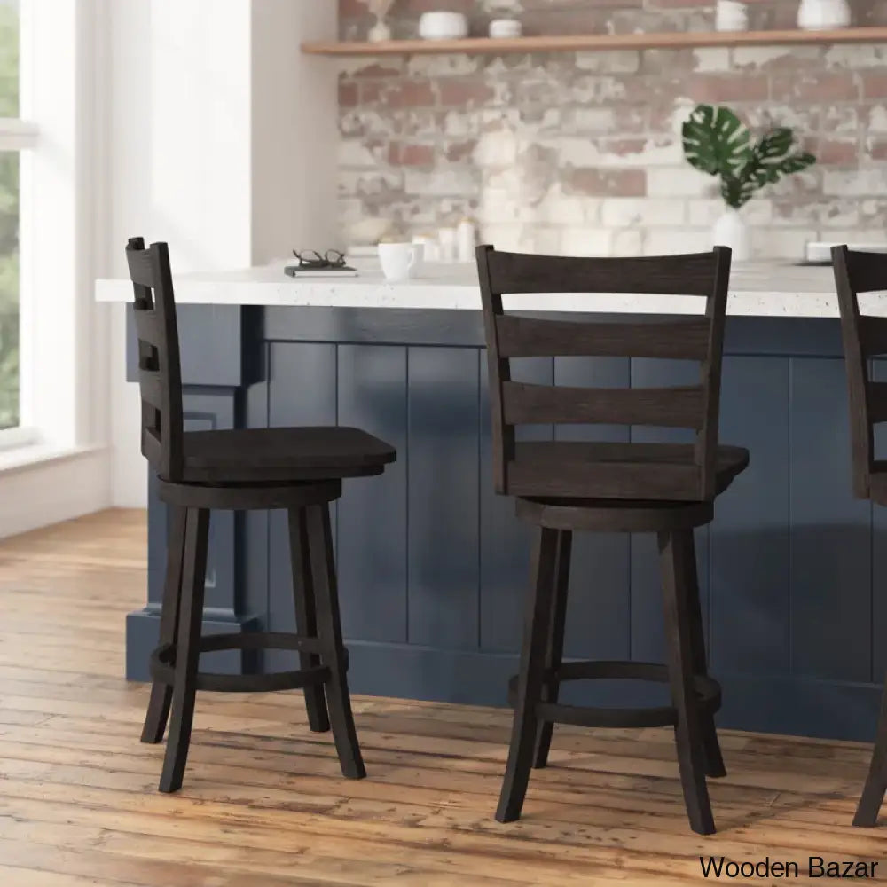 Laurele Ladderback Wooden Swivel Dining Counter And Bar Stool With Footrest Espresso / (25” Seat