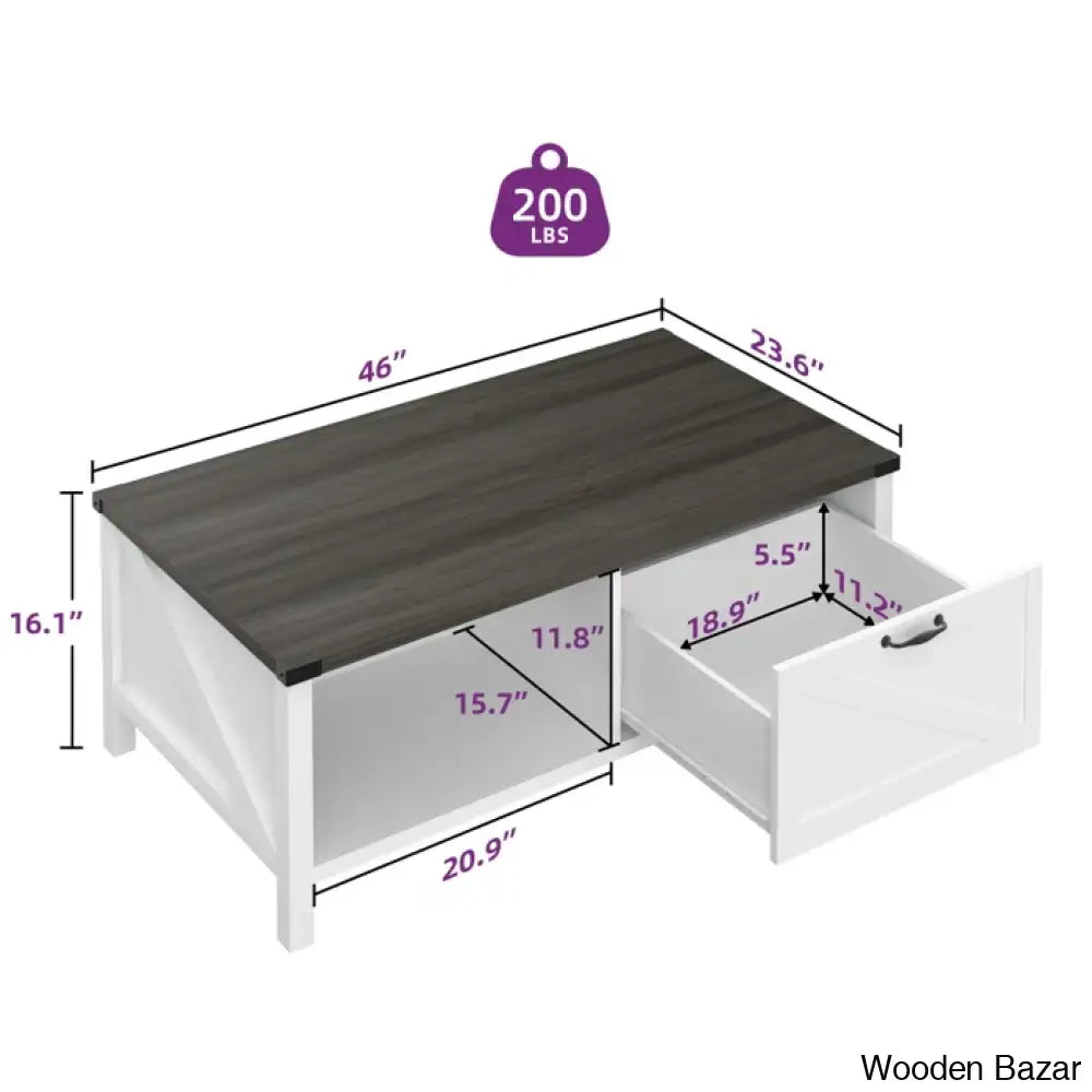 Learoyc 46’’ 4 Legs Rectangular Coffee And Center Table With Storage And Drawer For Living Room