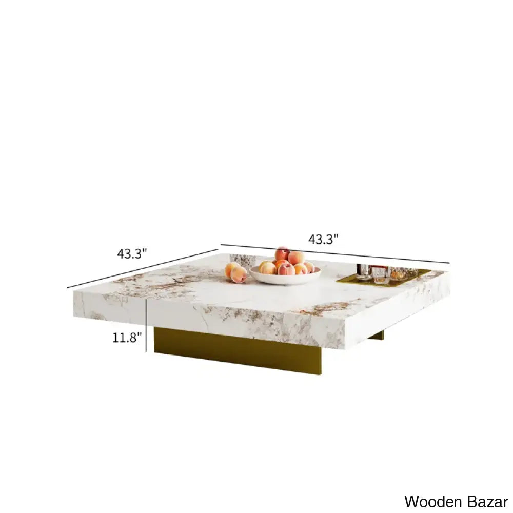 Lecantos 43“ Square Coffee And Center Table With Faux Marble Table-Top