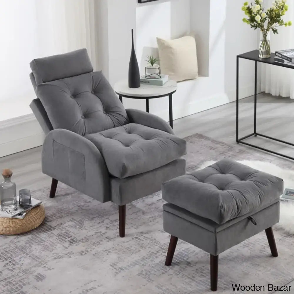 Leccy Upholstered Chaise Lounge With Storage Ottoman & Adjustable Backrest Dark Gray