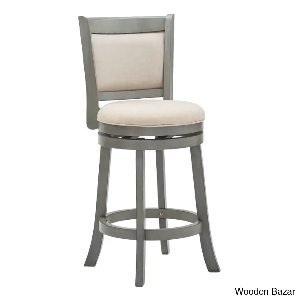 Ledax Swivel Upholstered Counter And Bar Stool (Set Of 2) - Wooden Bazar Antique White / Beige