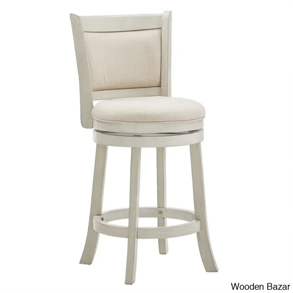 Ledax Swivel Upholstered Counter And Bar Stool (Set Of 2) - Wooden Bazar Antique White / Beige Bar