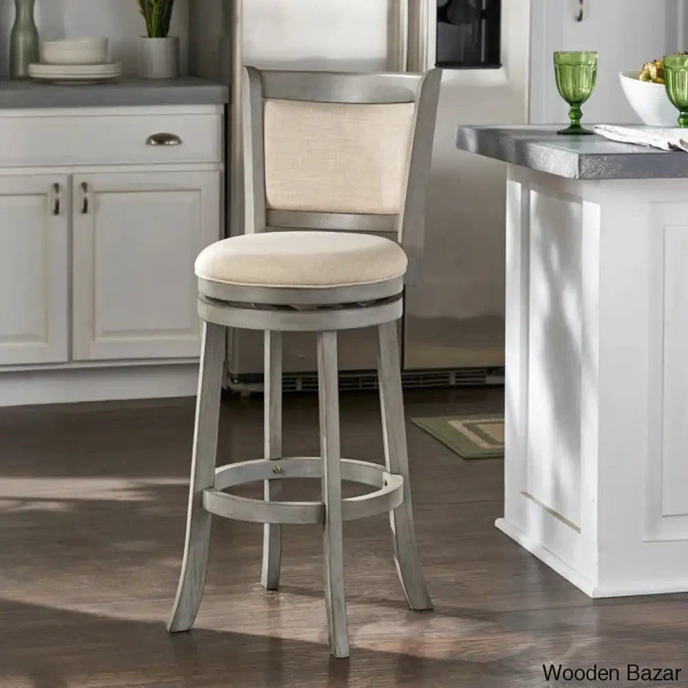 Ledax Swivel Upholstered Counter And Bar Stool (Set Of 2) - Wooden Bazar Antique White / Dark Grey